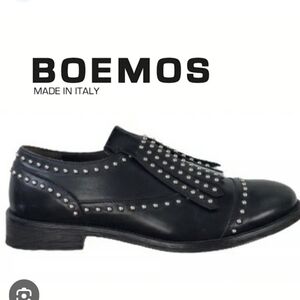 Boemos Italian Black Leather Silver Studs Kiltie Oxfords, Woman's EU 36 US 5.5-6